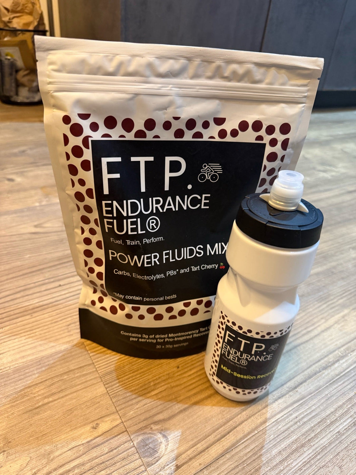 FTP Power Fluids 900g pouch with the FTP sports bottle