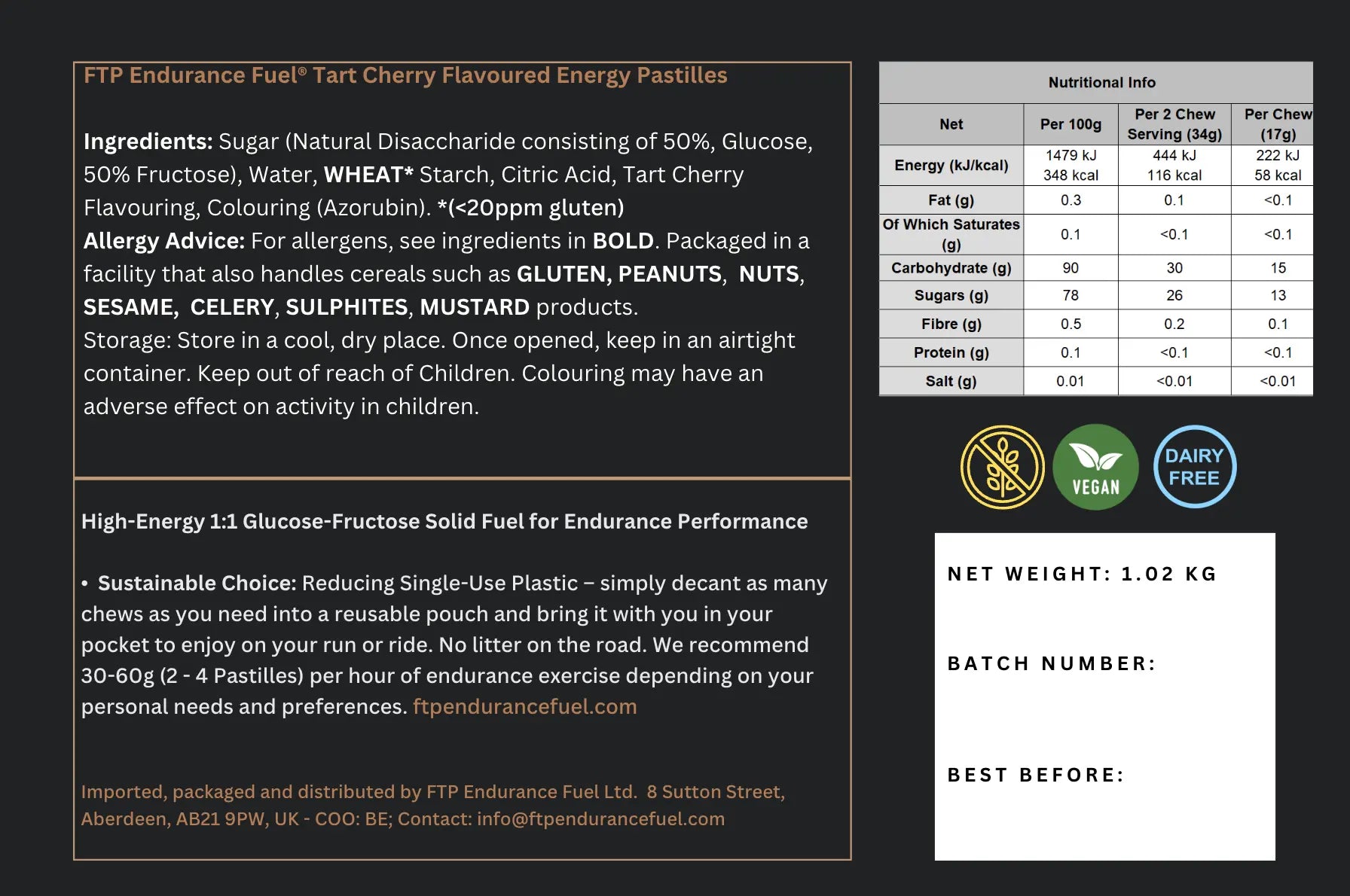1kg Tart Cherry Energy Pastilles for Running & Cycling | FTP Endurance Fuel Product vendor