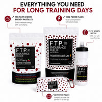 Everything you need for long training days – pastilles, Power Fluids, FTP sports bottle and Adventure Pouch