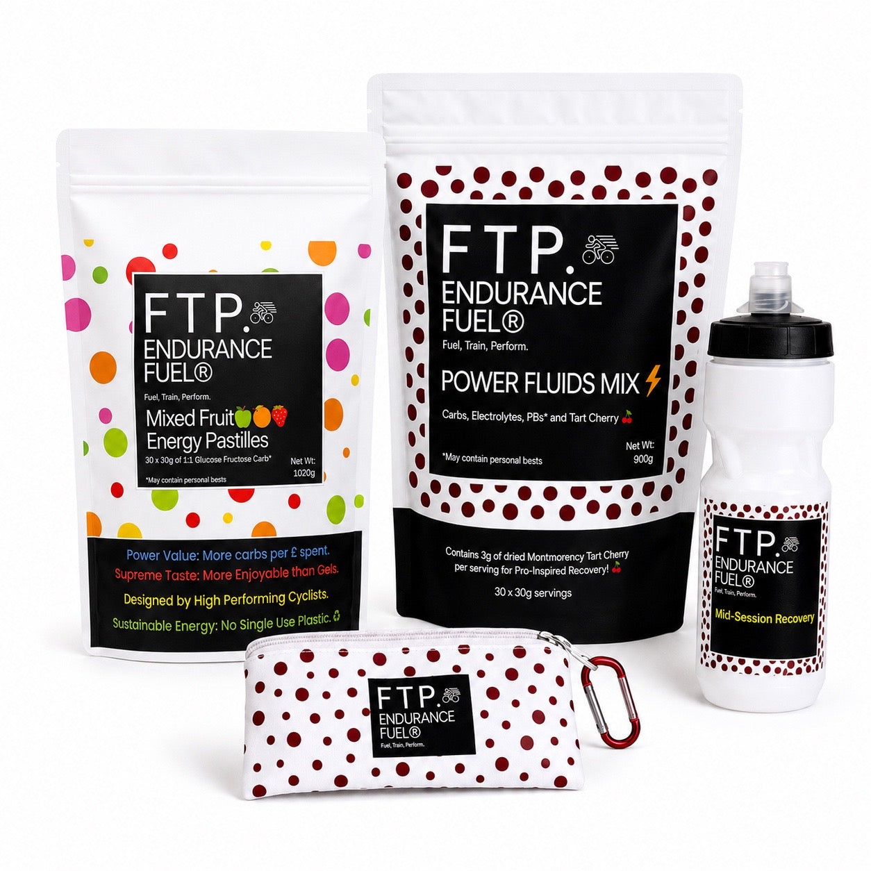 The Power Endurance System with Mixed Fruit energy pastilles and Tart Cherry Power Fluids drink mix