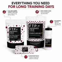 The Power Endurance System – complete kit: 1kg energy pastilles, Power Fluids drink mix, FTP sports bottle and Adventure Pouch