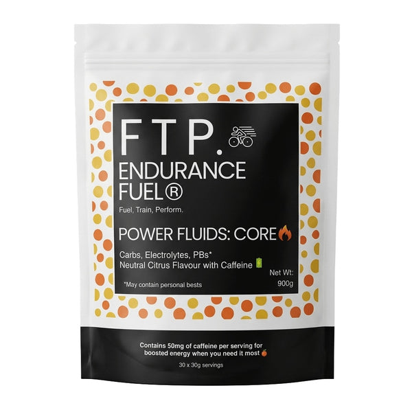 FTP Power Fluids Core caffeinated carbohydrate and electrolyte drink mix, 900g pouch