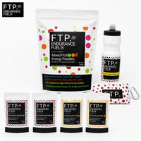 Race Week Kit contents with 2 Tart Cherry and 2 Neutral Citrus Power Fluids taster sachets